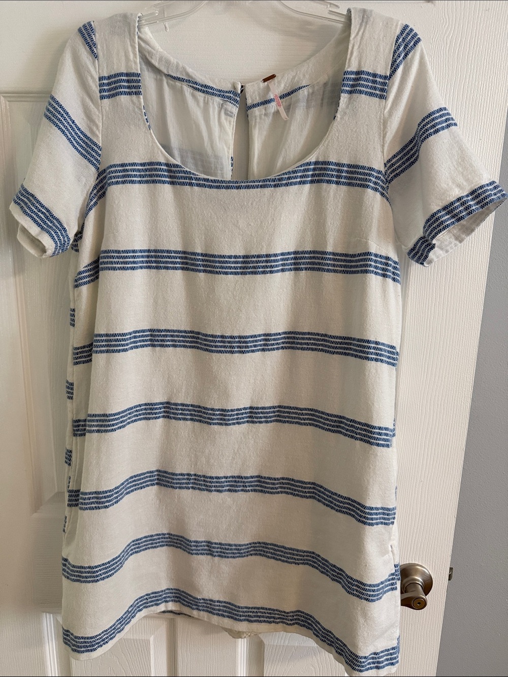 Free People Tres Chic White and Blue Striped Mini Dress - size Large